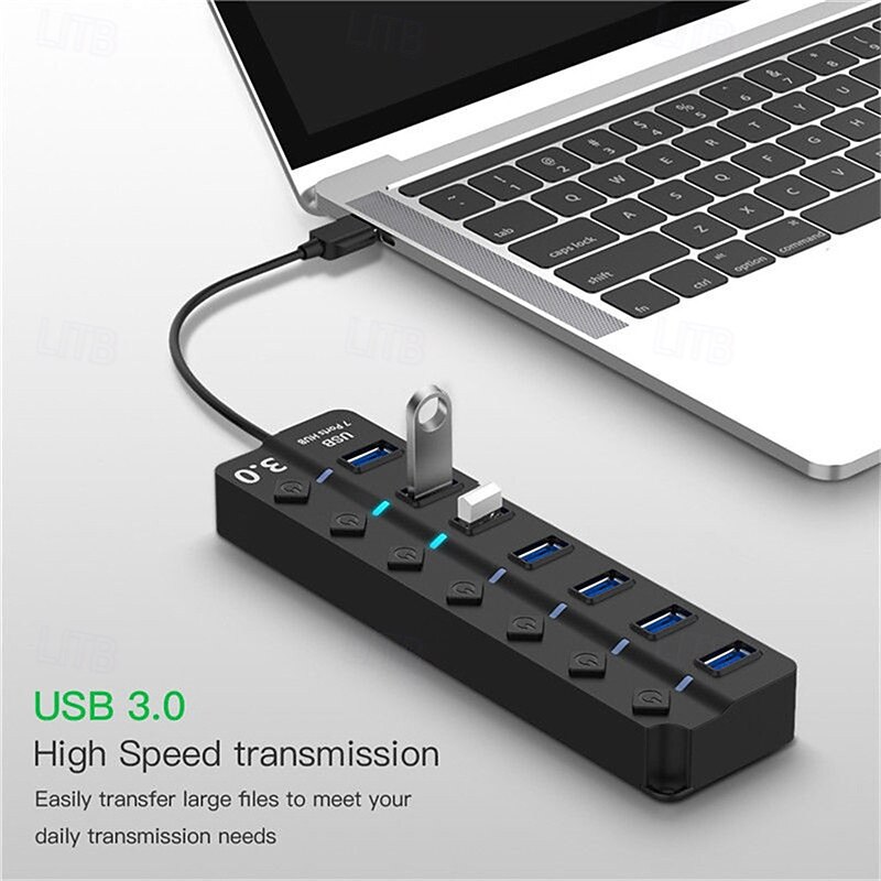 USB 3.0 Hubs 7 Ports 7-in-1 USB Hub with USB3.0*7 5V / 2A Power Delivery For Laptop2