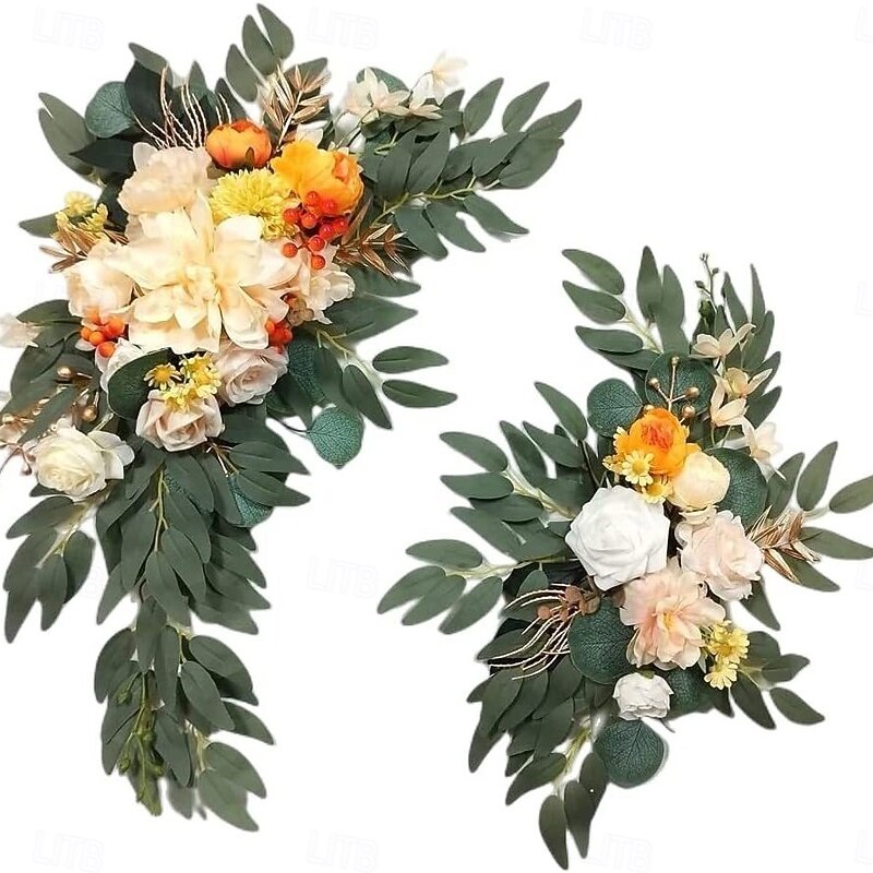 2 Packs Artificial Flowers Decorations, Spring Wedding Flowers,Floral Swag Wedding, Banquet, Party, Reception Entrance Welcome Sign and Background Decoration3