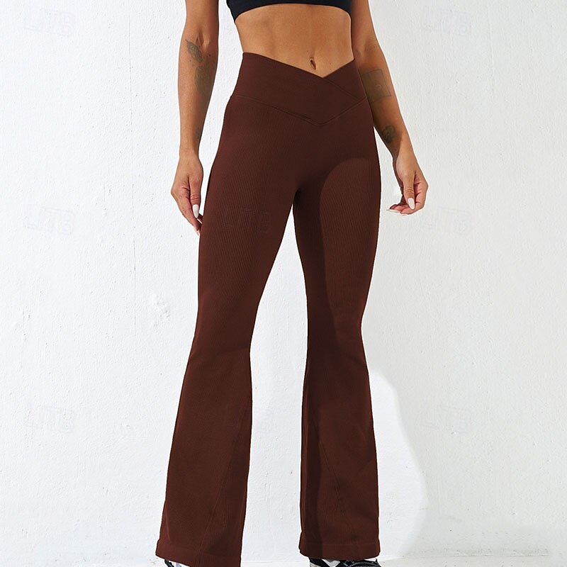 Women's Yoga Pants Flares Flare Leg Elastic Waistband High Waist Pilates Gym Workout Workout Pants Solid Color Black Navy Blue Beige Spandex Fall Sports Activewear Stretchy Slim2