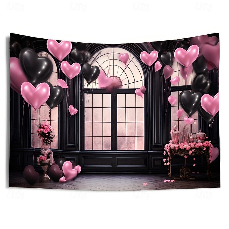 Wedding Decorations Backdrop Photograph Wall Hanging Large Tapestry Art Mural Decor Blanket Curtain Home Bedroom Living Room Decoration Heart Balloons4