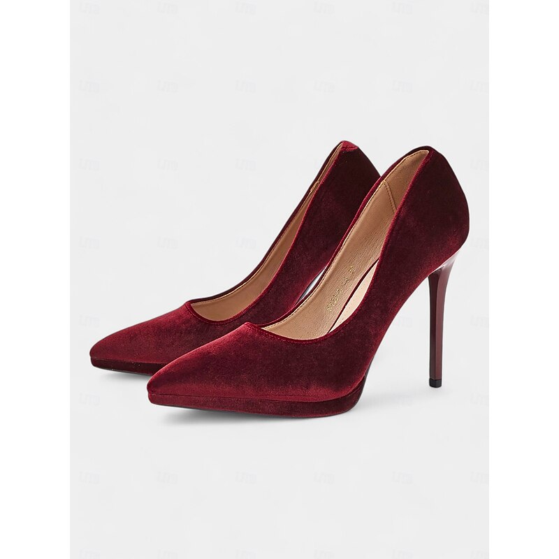 Women's Burgundy Velvet Pumps with Stiletto Heel and Pointed Toe - Ideal for Weddings and Special Occasions2