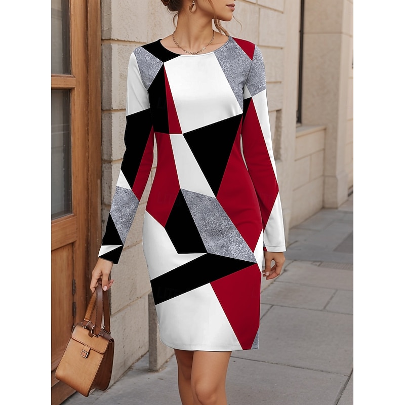 Women's Sweatshirt Dress Mini Dress Knit Dress Winter Dress Corset Dress Casual Formal Party Street Casual Regular Fit Color Block Long Sleeve Crew Neck Red Blue Brown Spring Fall Winter