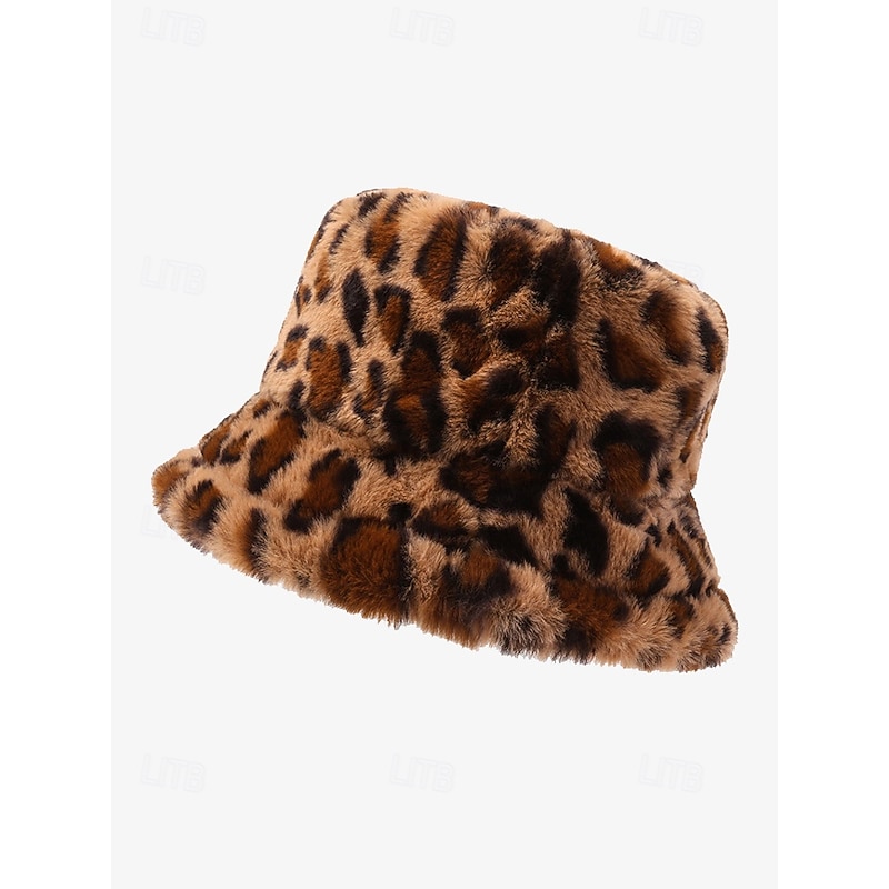 Leopard Print Faux Fur Bucket Hat for Women - Stylish Winter Accessory for Casual and Trendy Looks2