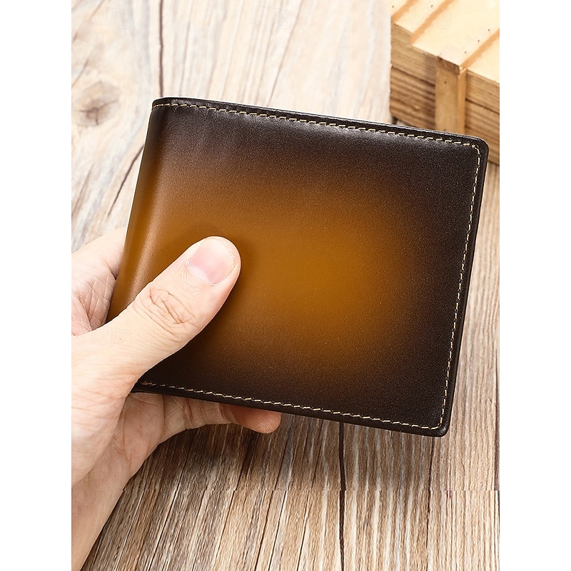 Men's RFID Blocking Genuine Leather Wallet – Slim Bifold Design with Gradient Finish,  Premium Cowhide, Available in Brown, Red, and Black
