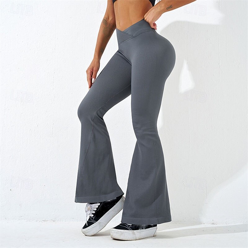 Women's Yoga Pants Flares Flare Leg Elastic Waistband High Waist Pilates Gym Workout Workout Pants Solid Color Black Navy Blue Beige Spandex Fall Sports Activewear Stretchy Slim3