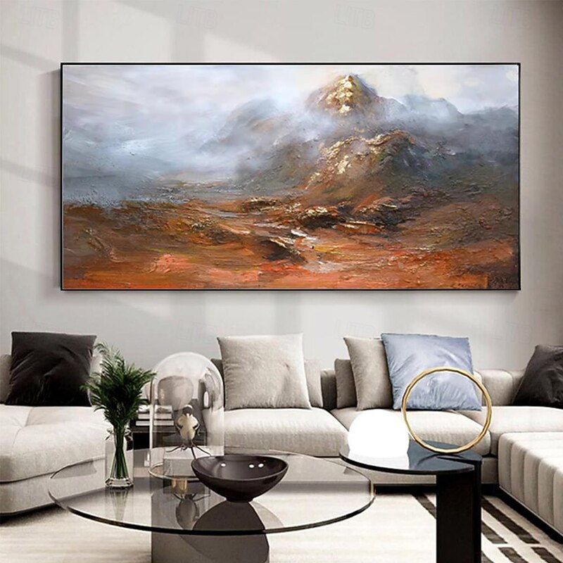 Handmade Oil Painting Canvas Wall Art Decoration Modern Abstract Mountain Golden Hill Landscape for Living Room Home Decor Rolled Frameless Unstretched Painting
