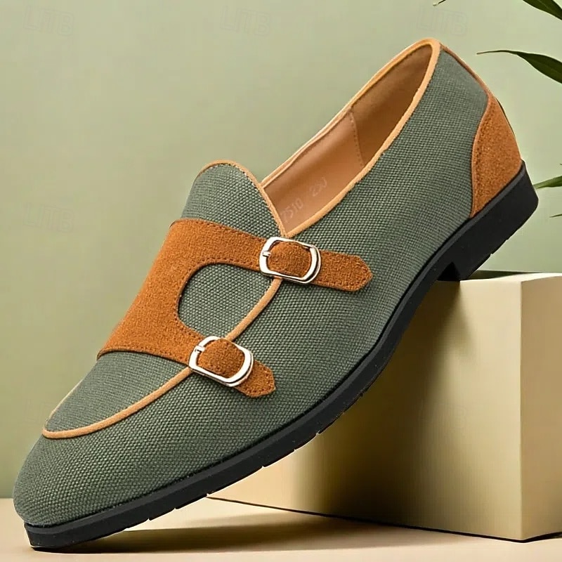 Men's Loafers & Slip-Ons Penny Loafers Suede Nylon Comfortable Slip Resistant Loafer Buckle White Green Color Block