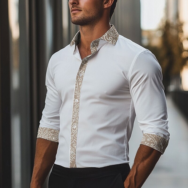 Men's Cowboy Dress Shirt Button Up Shirt Long Sleeve Business Casual Formal Daily Holiday Fall Winter Spring & Summer Collared Shirts Button Up 3D Print White Gray