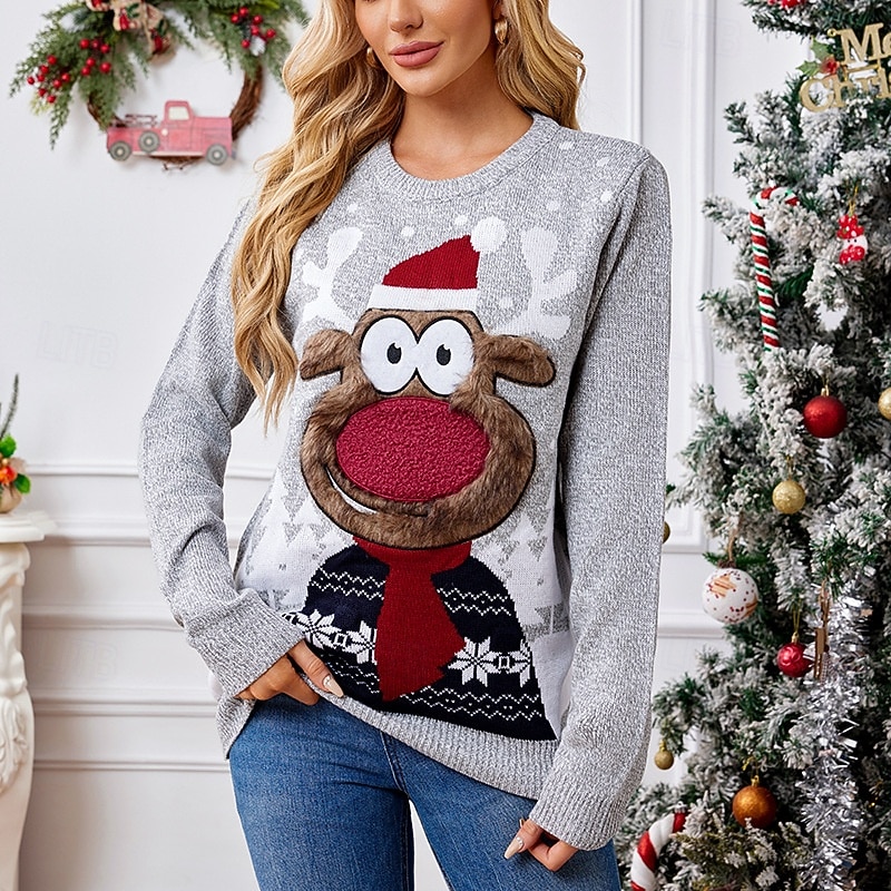 Reindeer Ugly Christmas Sweater Pullover Jumper Women's Girls' Christmas Novelty Funny Knitted Pattern Adults Kid's Christmas New Year Christmas Eve Christmas Party Top3