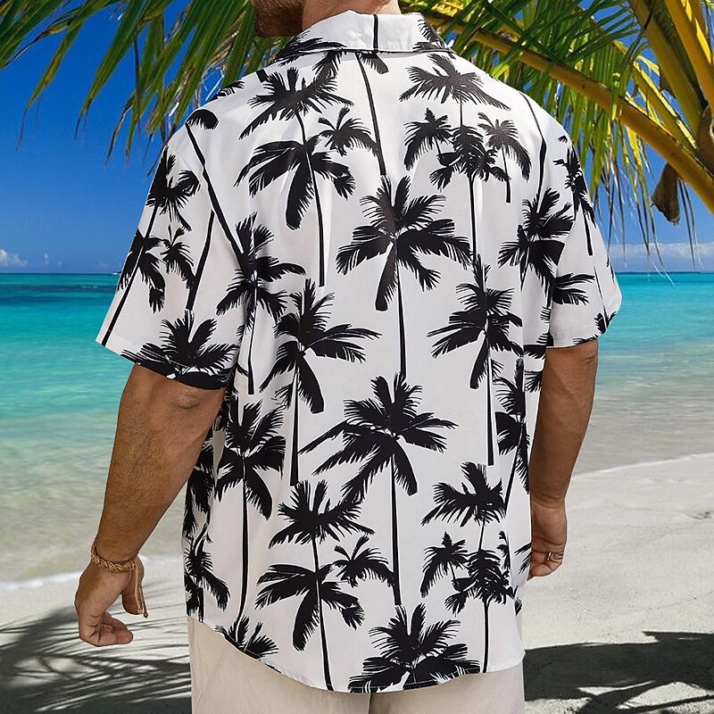 Men's Tree Casual Shirt Summer Hawaiian Shirt Aloha Shirt Short Sleeve Resort Outdoor Casual Summer Spring Turndown Button Up Black3