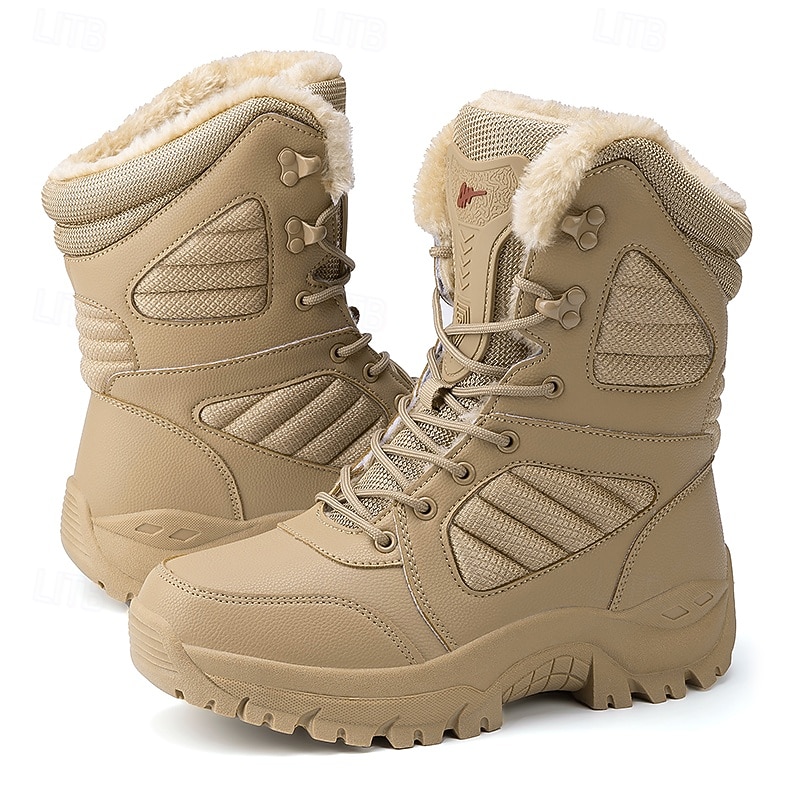 Men's Tactical Winter Boots - Tan Fur-Lined, Insulated, Waterproof, Rugged Sole, Ideal for Cold Weather Outdoor Activities2