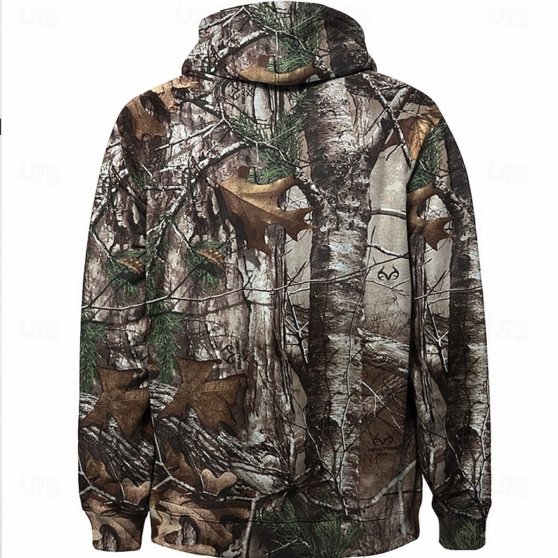 Men's Camo / Camouflage Footprint / Paw Hoodies Sweatshirt Daily Casual Long Sleeve Hooded Vacation Sports Outdoor Streetwear Army Green Gray Print Front Pocket Spring &  Fall Designer2