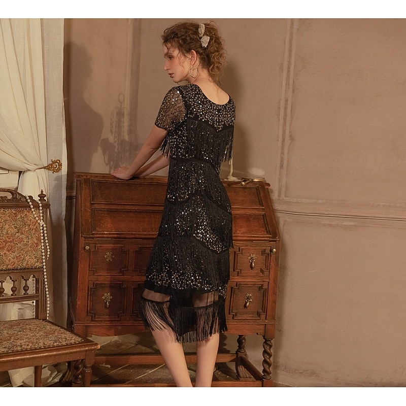 Roaring 20s 1920s Vacation Dress Flapper Dress Dress Masquerade The Great Gatsby Gentlewoman Wedding Guest Sequins Tassel Fringe Fancy Dress Women's Halloween Carnival Masquerade Wedding Wedding3