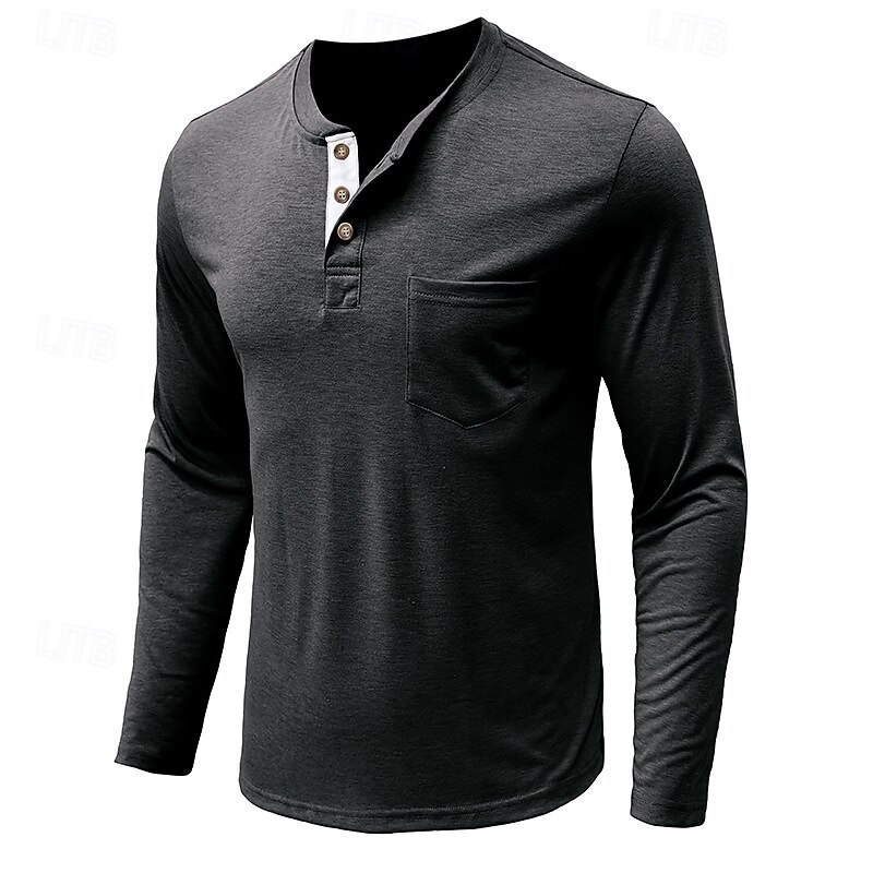 Men's T shirt Henley Shirt Long Sleeve Shirt Plain Henley Street Daily Long Sleeve Pocket Clothing Apparel Fashion Designer Casual Comfortable2
