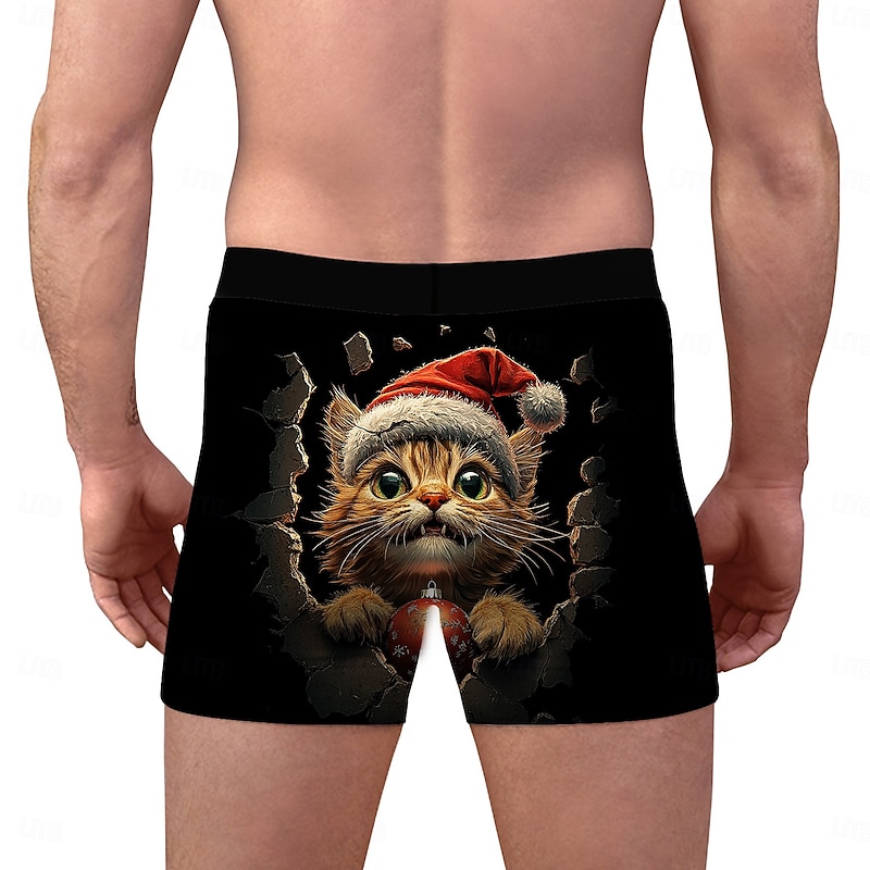 Cat Santa Claus Christmas Pajamas Boxer Briefs Underwear Christmas Gift Men's Funny Christmas Pattern Adults Christmas New Year Christmas Eve Christmas Party4