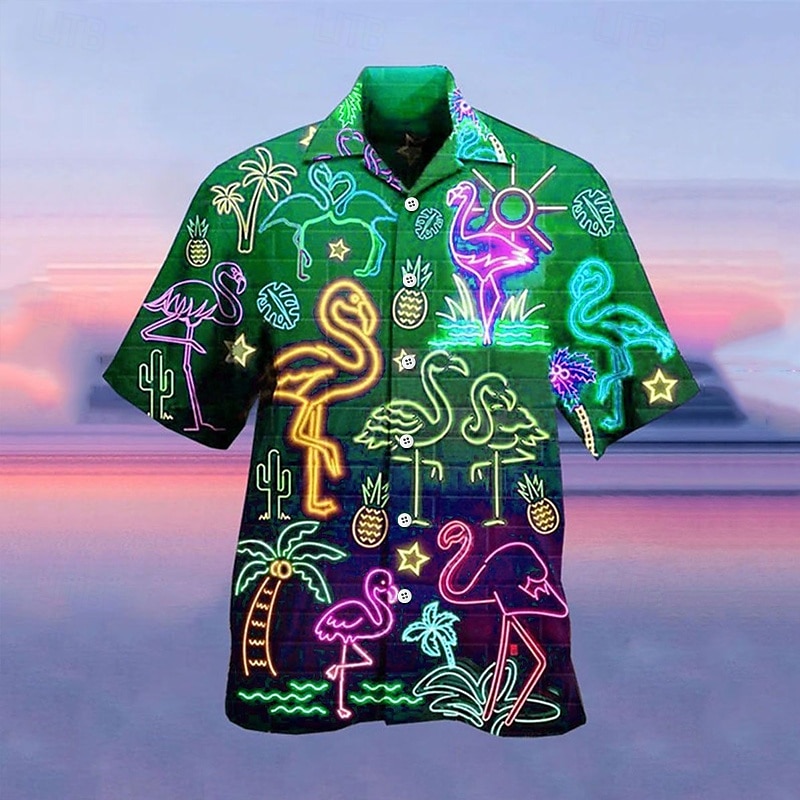 Men's Tropical Fluorescent Shirt Summer Hawaiian Shirt Camp Collar Shirt Short Sleeve Shirt Turndown Fashion Hawaiian Designer Street Casual Daily Yellow Red Light Purple 3D Print S M L2