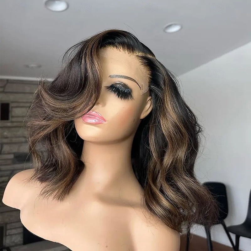 Remy Short Bob Human Hair Wigs for Women Peruvian Virgin Hair Highlight Lace Front Wig Human Hair Glueless Colored Wigs Pre-Plucked2