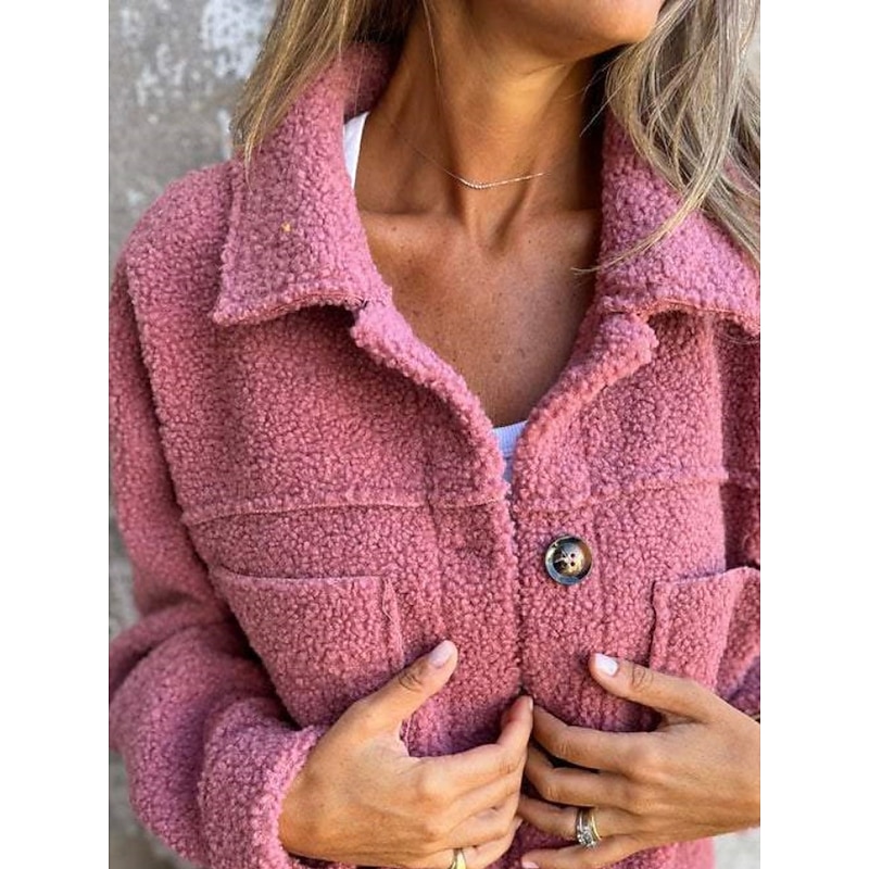 Women's Winter Coat Winter Jacket Fleece Jacket Outdoor Street Daily Fall Winter Short Coat Regular Fit Warm Breathable Comtemporary Stylish Jacket Long Sleeve Solid Color with Pockets Pink2