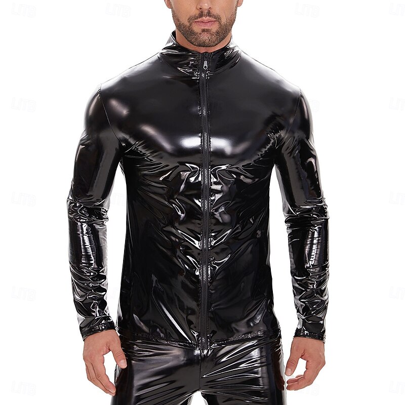 Coat Jacket Skin Suit Carnival Costume Men's Shiny Metallic Zipper Up Costume for Performance Club Pole Dance Halloween Carnival Adults'