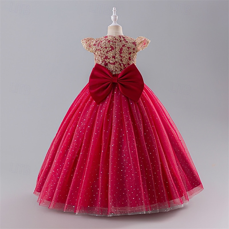 Flower Girl Dress Kid's Girls' Princess Dress Performance Wedding Party Elegant Beautiful Mesh Sparkle Tulle Solid Color Sleeveless Crew Neck White Champagne 4 years+3