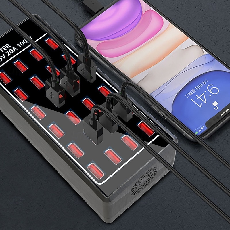 New Item 5V 20A 100w 24 Port USB Fast Charging StationTravel Desktop USB Rapid ChargerMulti Ports Charging Station3