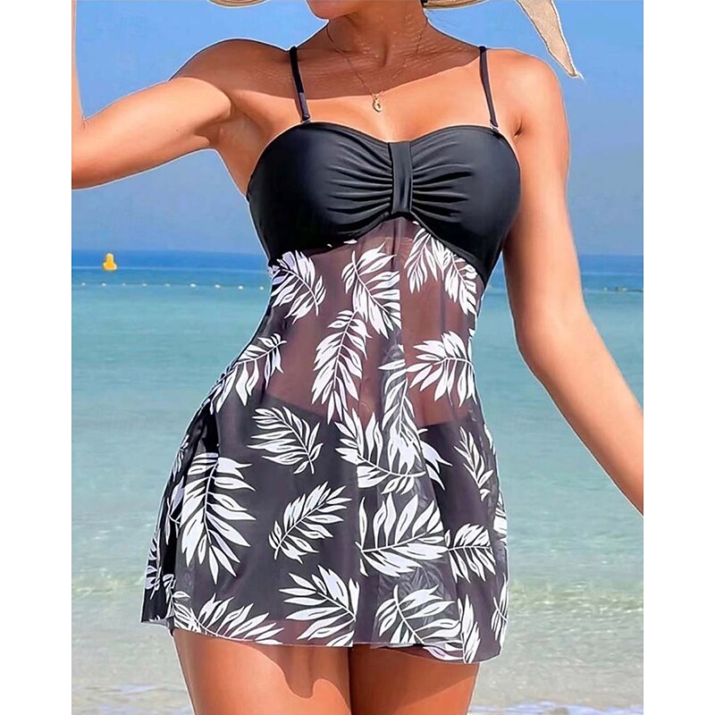 Women's Swimwear Tankini Swimsuit Vacation Tropical Floral Sleeveless Bathing Suits2