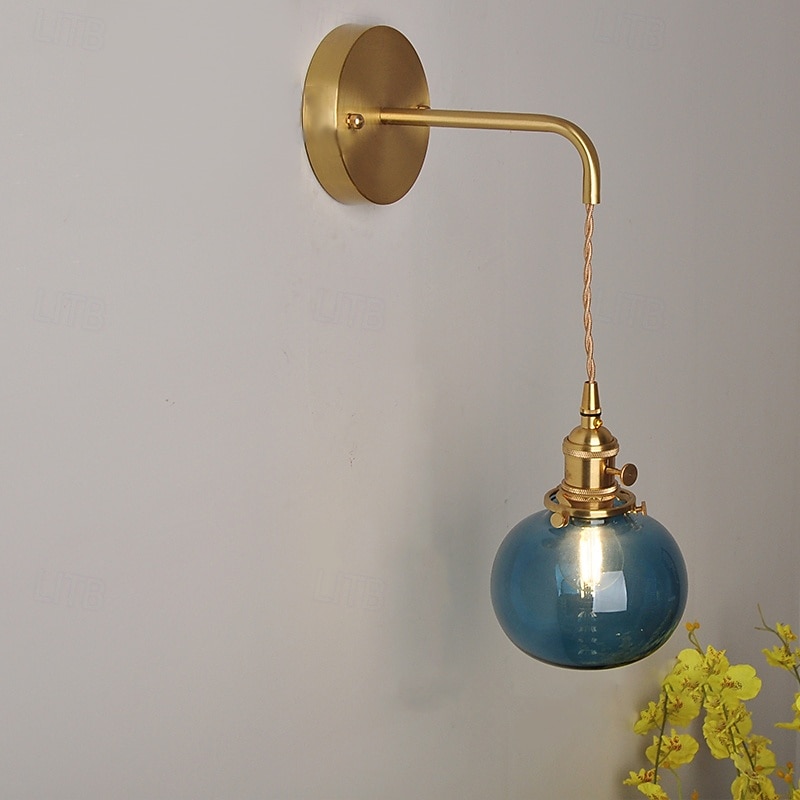 Nordic Ins Retro Atmosphere Brass Glass Wall Lamp Creative Individual Wall Sconces Bedside 110-240V
