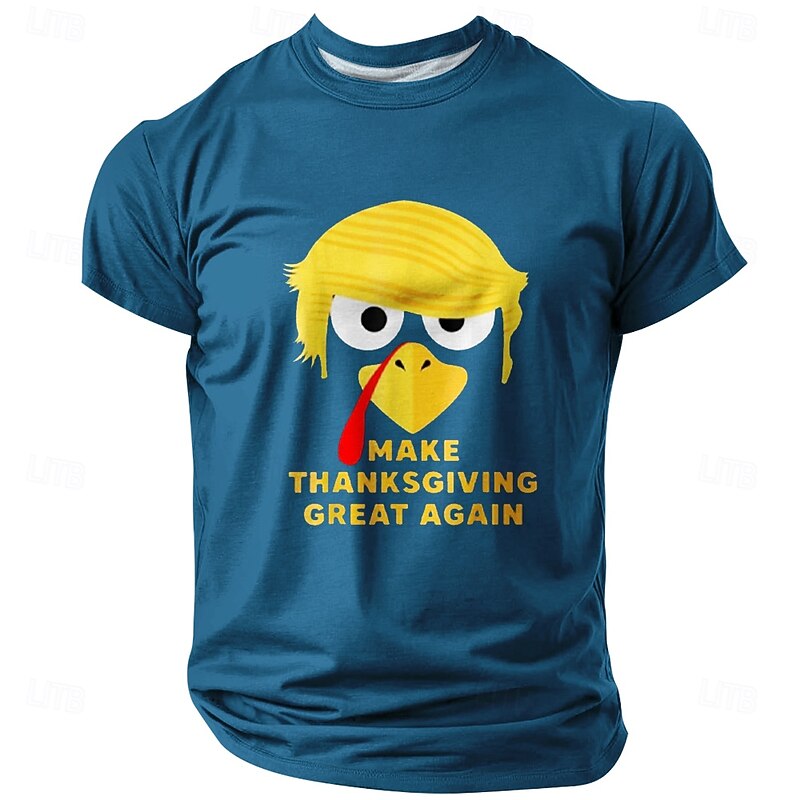 Thanksgiving Day Men's Turkey T Shirt Short Sleeve T shirt 3D Print Crew Neck Shirt Fashion Athleisure Street Sports Outdoor Daily Black Blue Brown Summer Spring Clothing Apparel S M L XL XXL XXXL