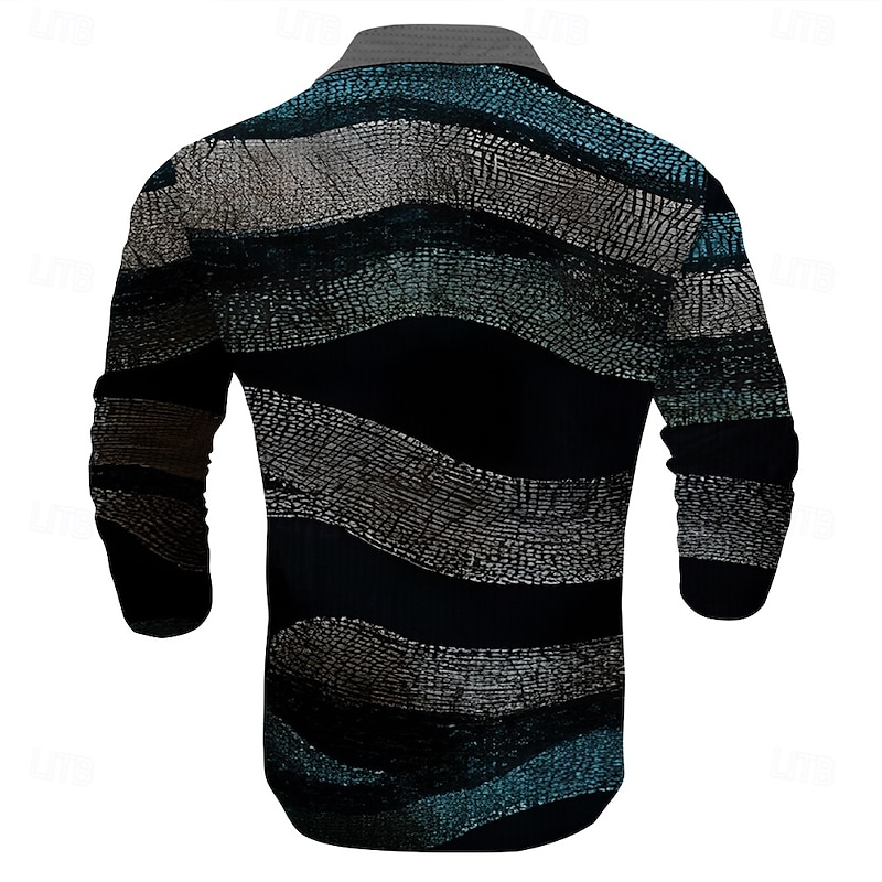 Men's Stripe Waffle Polo Shirts Golf Shirt Long Sleeve Polo Shirts Collared Shirts Business Casual Outdoor Office Dailywear Buttons 3D Print Spring Fall Winter Black2