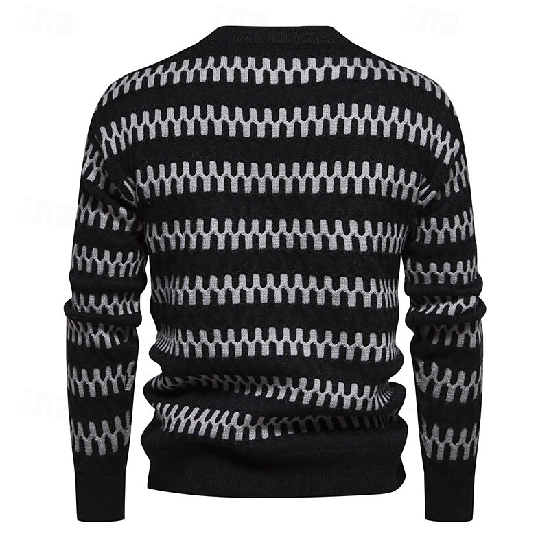 Men's Pullover Sweater Jumper Knit Sweater Ribbed Knit Regular Knitted Color Block Crew Neck Fashion Basic Daily Wear Date Clothing Apparel Fall & Winter Black Khaki M L XL3