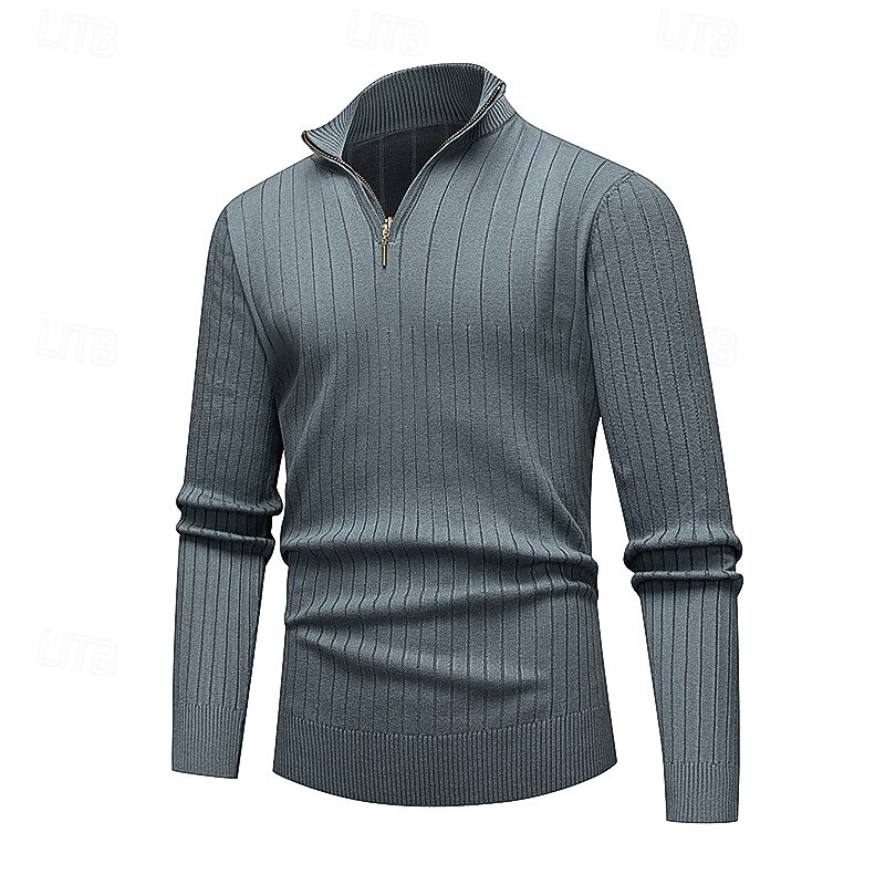 Men's Pullover Sweater Jumper Ribbed Knit Regular Knitted Slim Fit Plain Quarter Zip Modern Contemporary Work Daily Wear Clothing Apparel Winter Black Navy Blue M L XL2