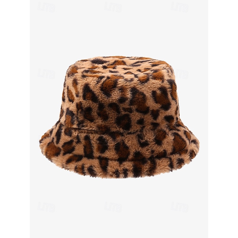 Leopard Print Faux Fur Bucket Hat for Women - Stylish Winter Accessory for Casual and Trendy Looks3