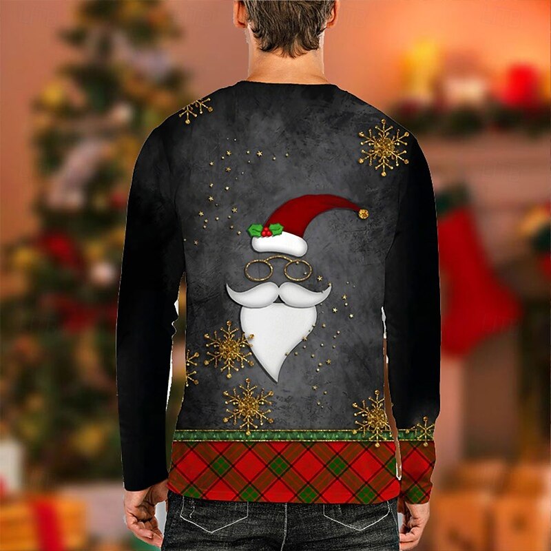 Men's Unisex Santa Claus Graphic Prints T Shirt Long Sleeve Shirt Crew Neck Christmas Daily 3D Print Black / Red Black White Red Gold Print Clothing Apparel Designer Casual Big and Tall Merry and4