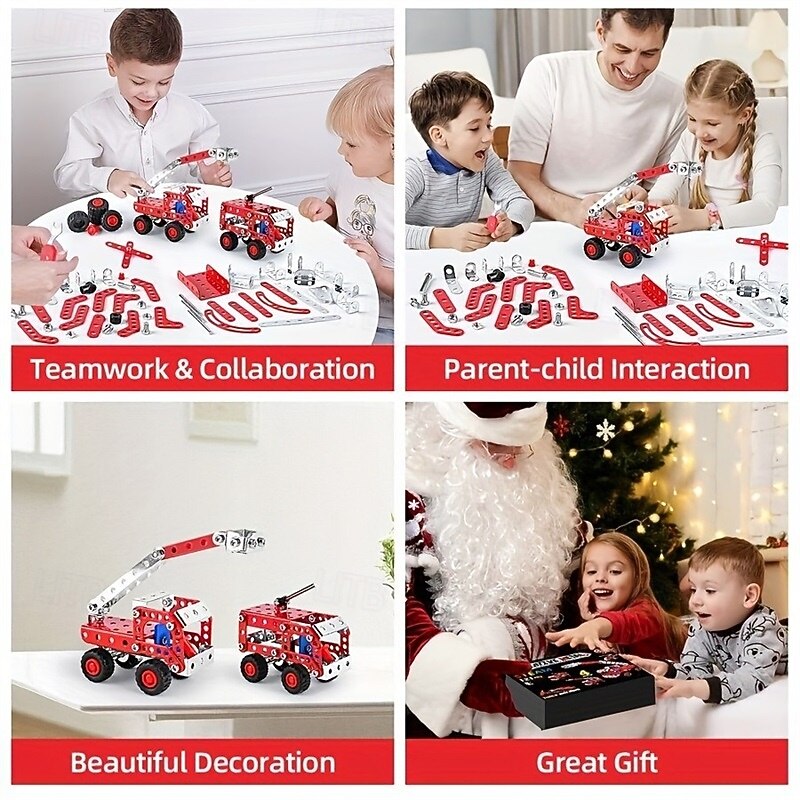 121PCS 4-in-1 Metal Assembled Fire Truck Alloy Model Car Educational Building Blocks Toys Ideal Holiday Gifts3