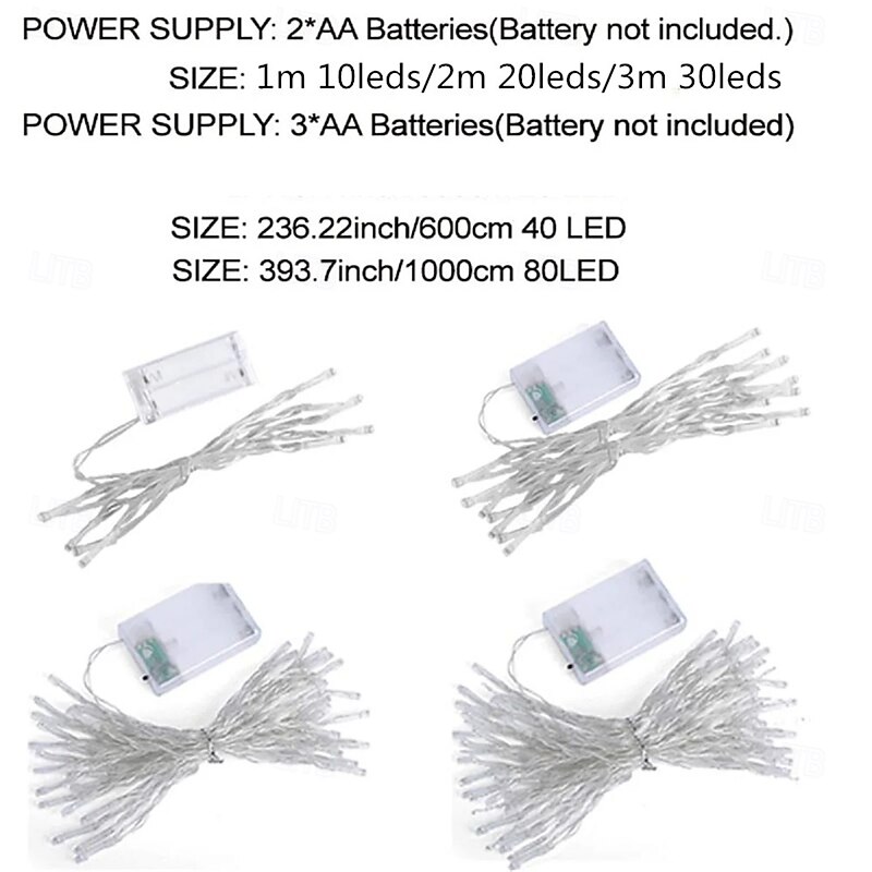 Elegant Wedding Reception Party Battery-Powered LED Festoon String Lights, Christmas String Fairy Lights 3/6/10M 30/40/80 LEDs for Bedroom, Wedding, Party & Valentine's Day Decor - 4pcs/1pc3