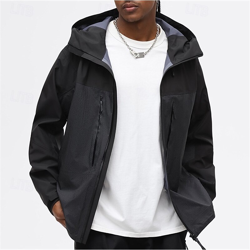 Men's Hiking Jacket Outdoor Color Block Waterproof Windproof Front Zipper Lightweight Jacket Full Zip Camping / Hiking / Caving Black Yellow Green Grey2
