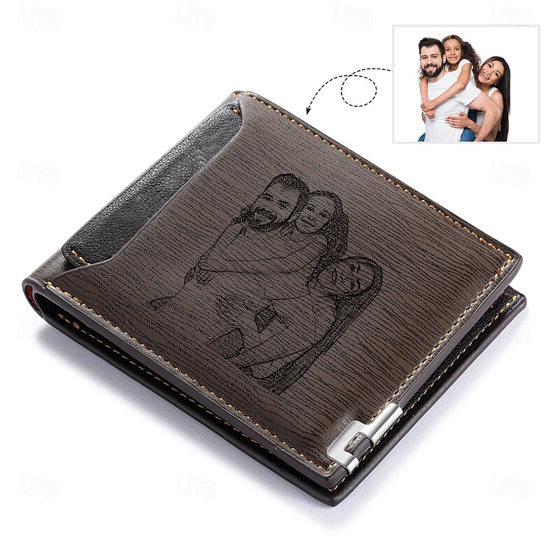 Personalized Photo Leather Wallet Custom Best Gift for Dad, Engraved Bifold Wallet for Men, Husband, Son, Birthday, Christmas, Anniversary, Wedding Gift