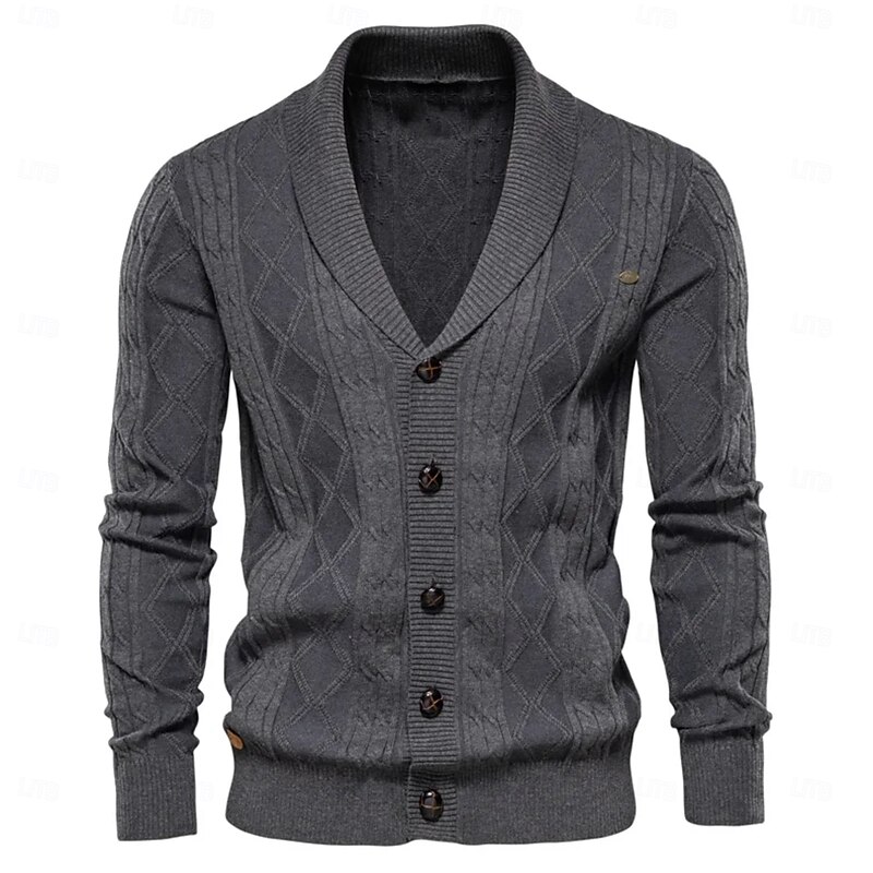 Men's Cardigan Sweater Knit Patchwork Zipper Solid Color Rolled collar Knitwear Elegant School Training Clothing Apparel Fall Winter Red Brown Black S M L2