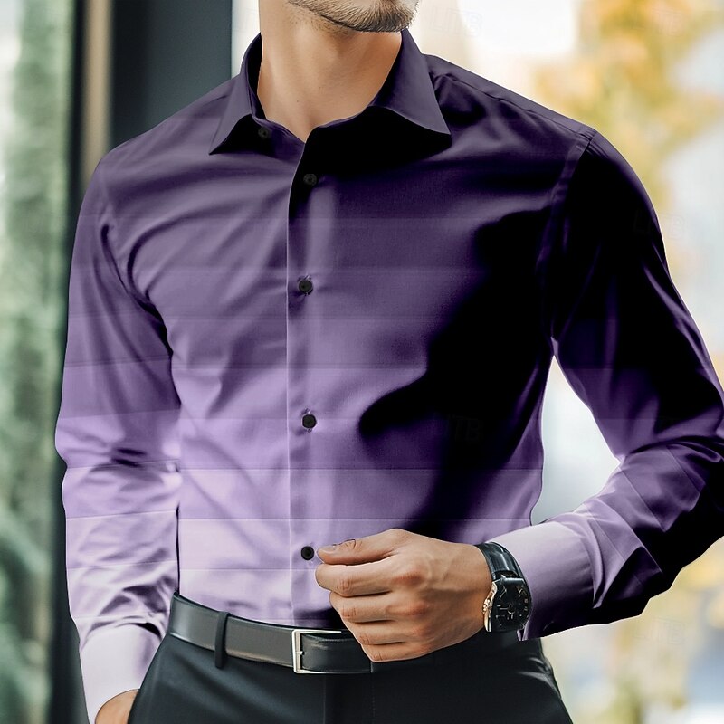 Men's Gradient Stripes Dress Shirt Button Up Shirt Long Sleeve Business Casual Formal Business Daily Fall Winter Spring & Summer Shirt Collar Button Up 3D Print Black Red Blue Purple4