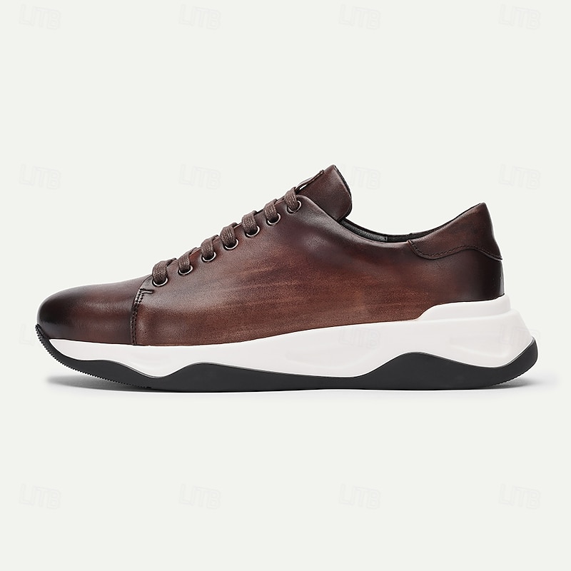 Men's Premium Leather Casual Sneakers – Cowhide, Brown Lace-Up Shoes with Comfortable Sole for Everyday Wear and Smart-Casual Style3