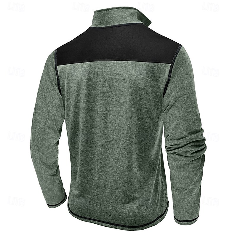 Men's T Shirt Zip Polo Tactical t shirt Tee Top Long Sleeve Quarter Zip Banded Collar Spring &  Fall Color Block Daily Casual Street Style Pocket Quarter Zip Outdoor Street Causal Blue Green Wine Top2