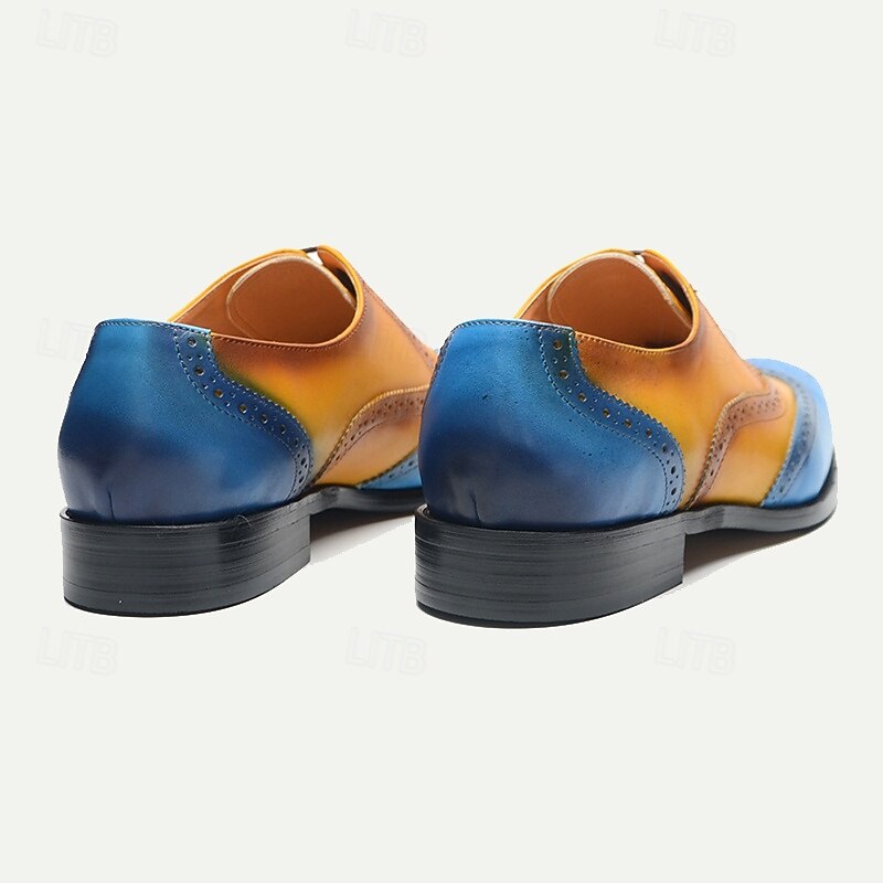 Men's Gradient Brogue Oxford Shoes – Premium Cowhide Leather with Yellow and Blue Design, Perfect for Business, Parties, or Formal Occasions 10