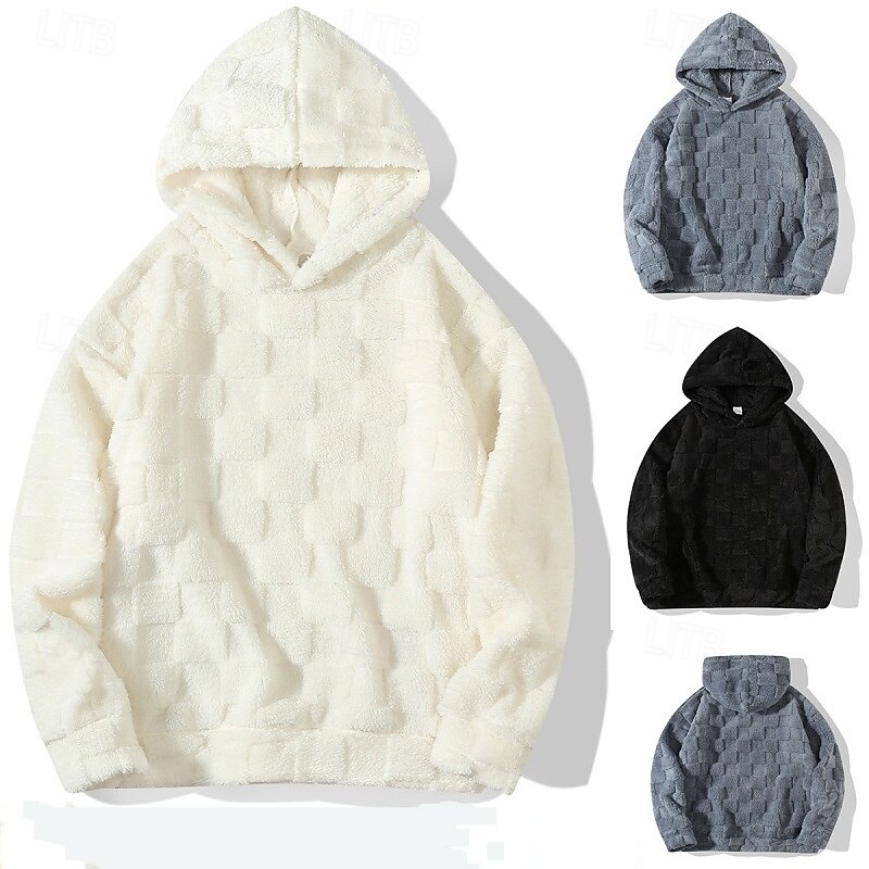 Men's Fleece Hoodie Sherpa Fleece Hoodie Black White Gray Hooded Plain Pocket Sports & Outdoor Daily Holiday Polyester Streetwear Cool Casual Winter Spring &  Fall Clothing Apparel Hoodies