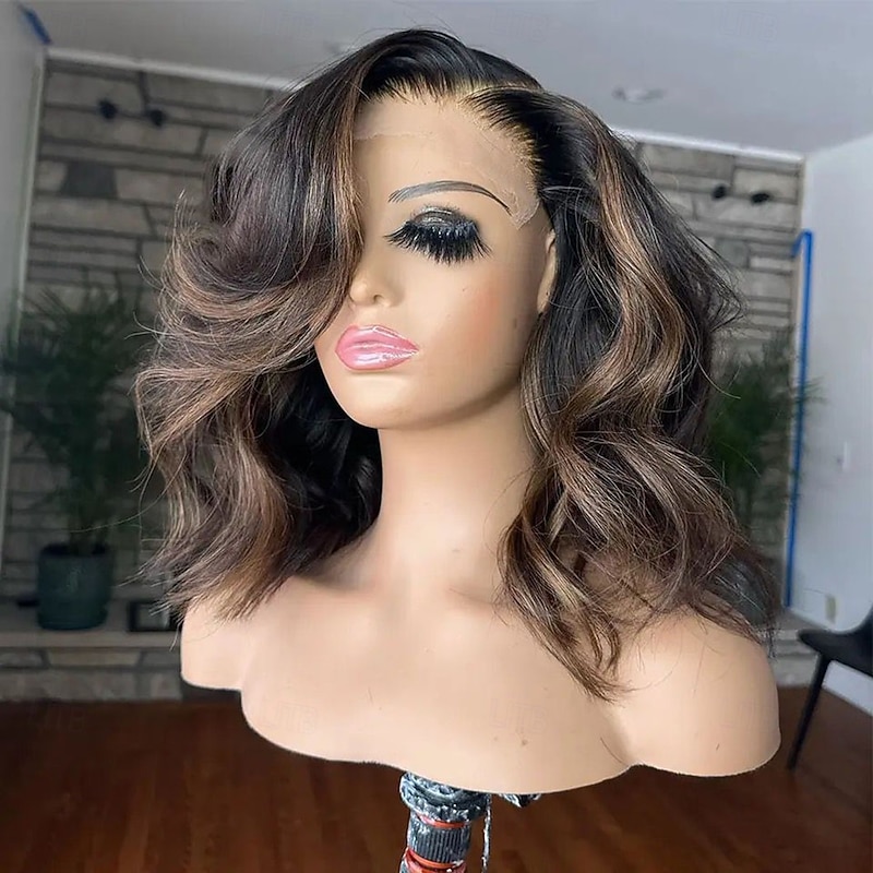Remy Short Bob Human Hair Wigs for Women Peruvian Virgin Hair Highlight Lace Front Wig Human Hair Glueless Colored Wigs Pre-Plucked3