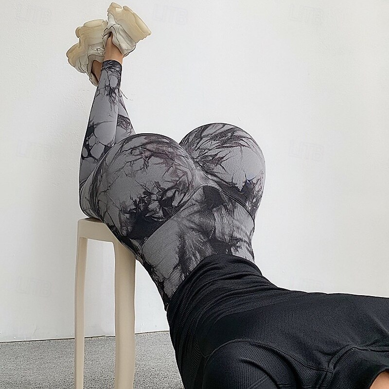 Women's Yoga Pants Yoga Leggings High Waist Pilates Gym Workout Workout Tights Tie Dye Black Burgundy Blue Spandex Fall Sports Activewear Stretchy Slim4