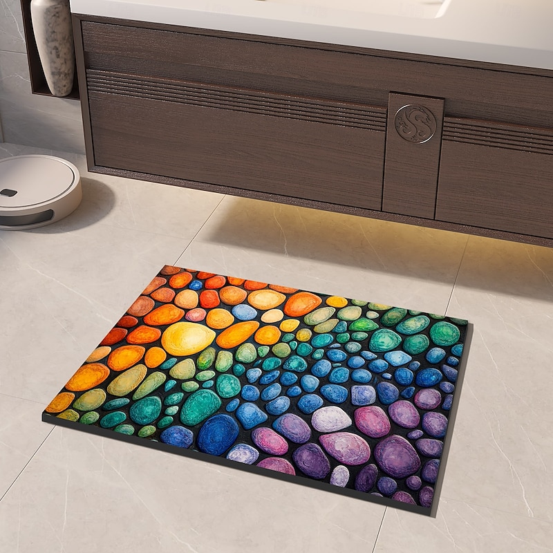 Pebble Bathroom Rug, Polyester Rectangle Door Mat, Super Absorbent, Non-Slip, Easy-to-Clean, Stain-Resistant Bath Mat2