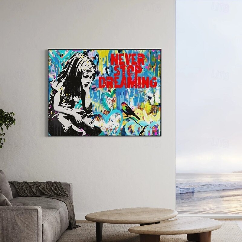 Pop art oil painting Christmas Gift handmade Graffiti art oil painting hand painted Street Art oil painting never give up painting office wall art decoration for bedroom living room Banksy Wall Art4