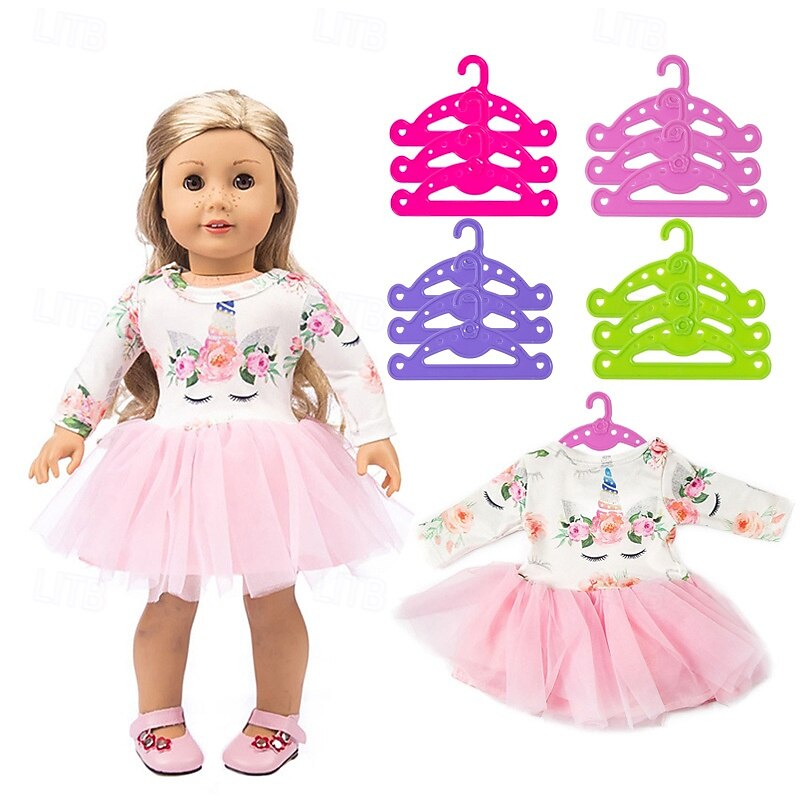 20 Pack Doll Full-Outfit Clothes Hangers for 18 Doll Clothes- Unique Design Holds Your Top & Bottom at Once Including Dresses Pants Shirts Skirts & Accessories2