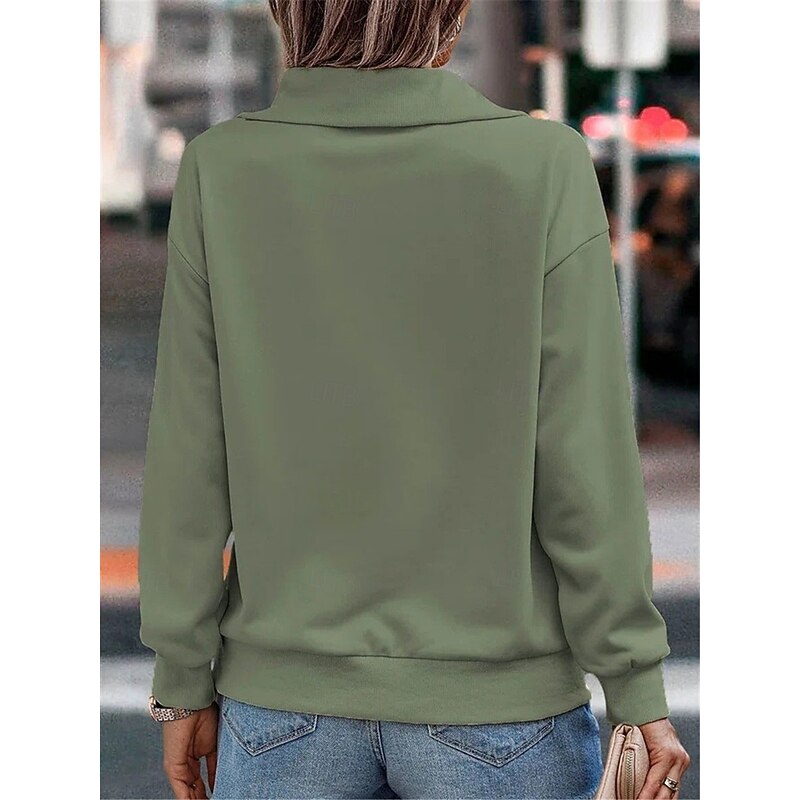 Women's Sweatshirt Casual Plain Street Dailywear V Neck Zipper Long Sleeve Green Khaki Gray Fall Winter3