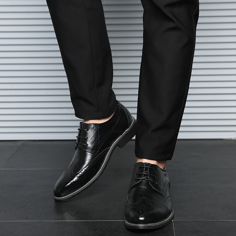 Men's Classic Brown Brogue Oxford Dress Shoes – Faux Leather Lace-Up Formal Footwear for Office & Events 25